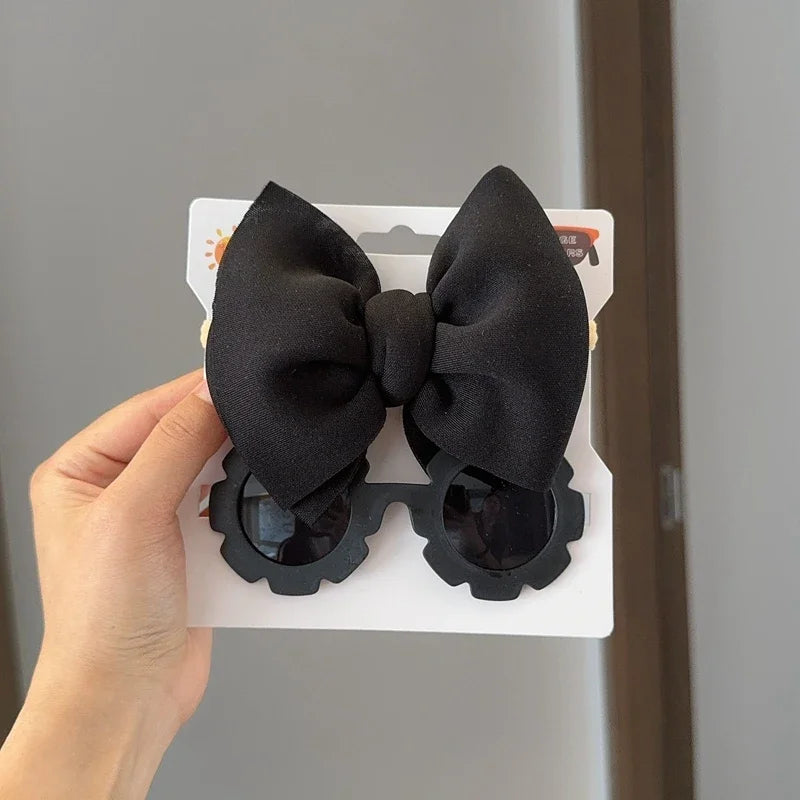 Children Headwear Glasses Set Solid Soft Bowknot Head Bands