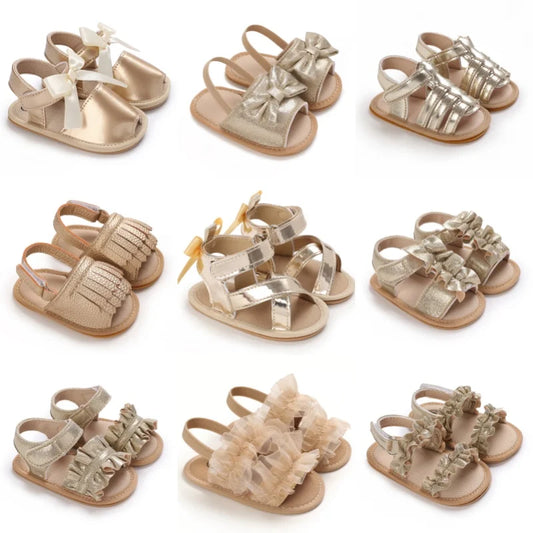 Summer casual sandals with golden fashionable and classic baby girl shoes
