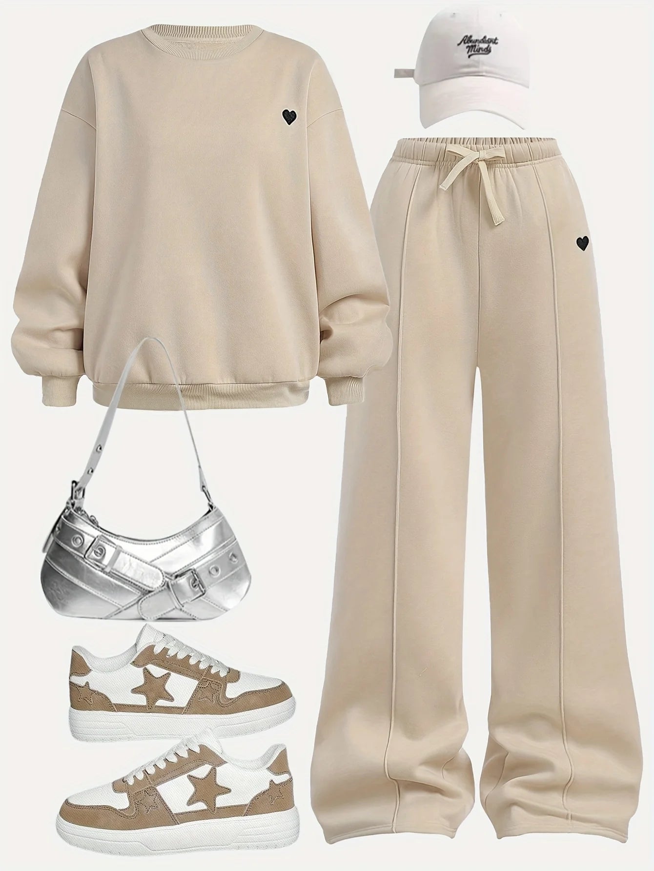Girls' Round-Neck Pullover and Wide-Leg Pants Two-Piece Set