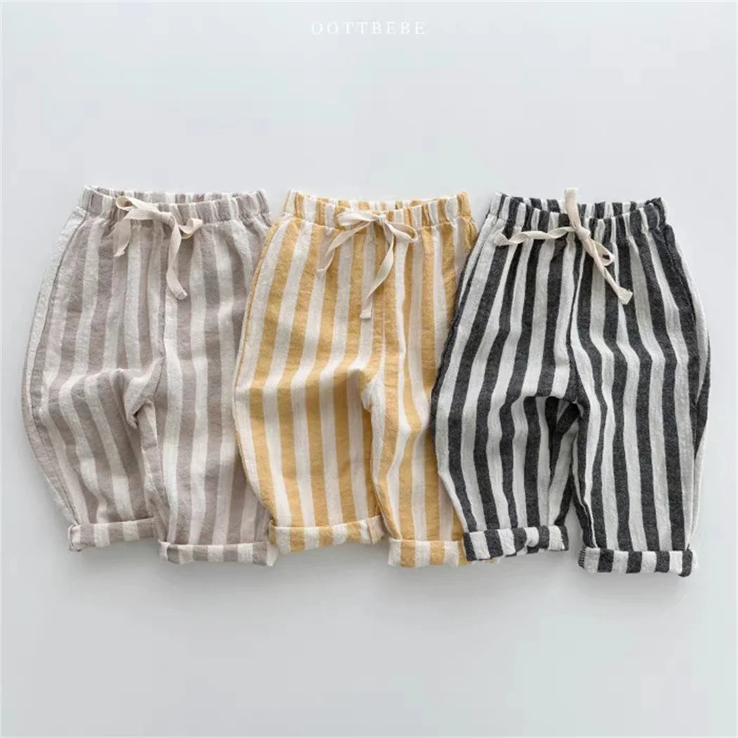 Vintage Linen Cotton Stripe Pants for Boys Casual