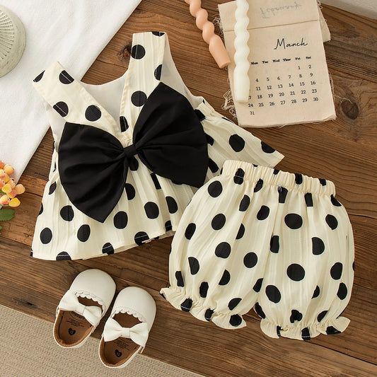 2 Piece Set Polka Dot Bow Sleeveless Top & Shorts