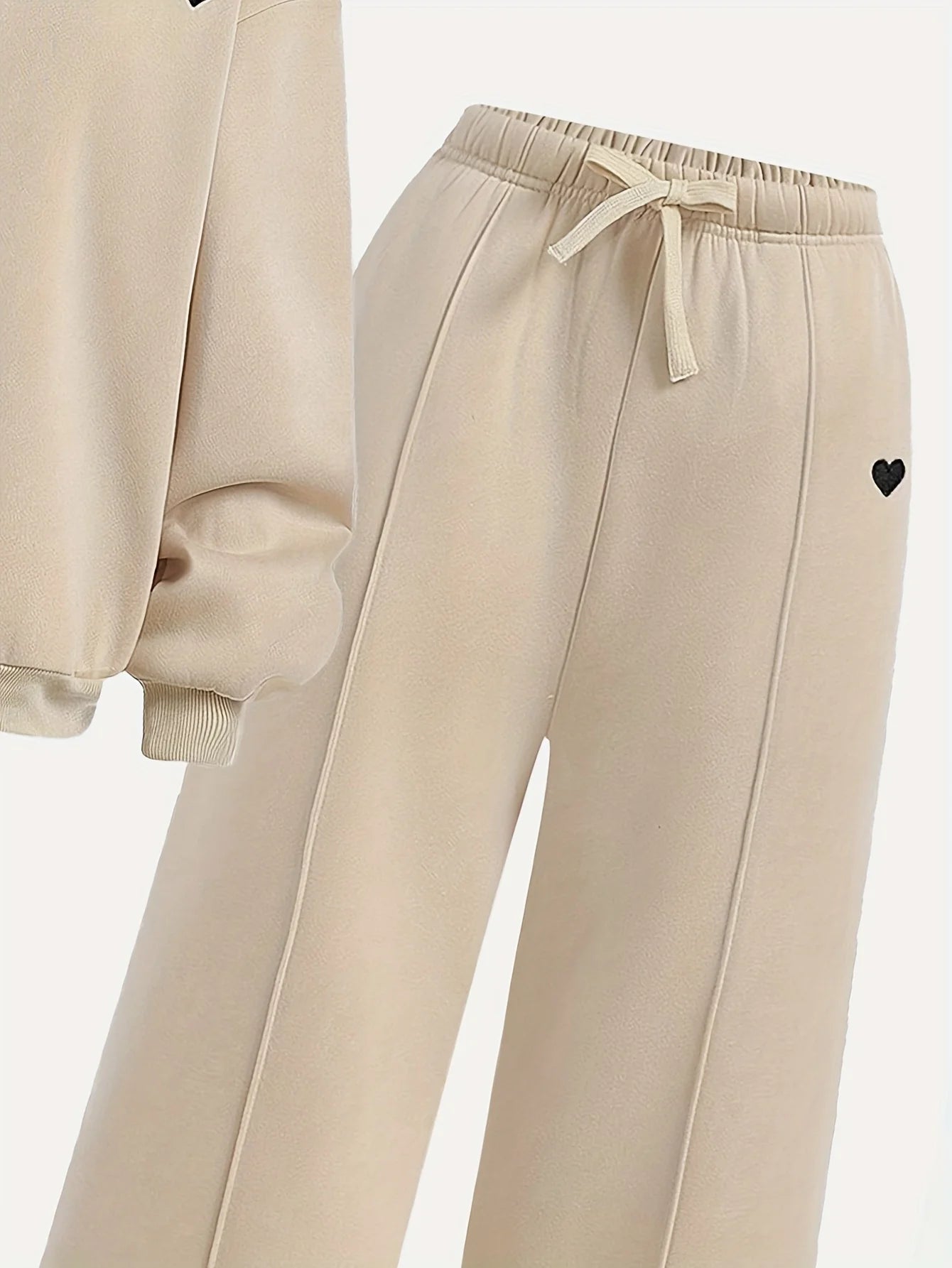 Girls' Round-Neck Pullover and Wide-Leg Pants Two-Piece Set