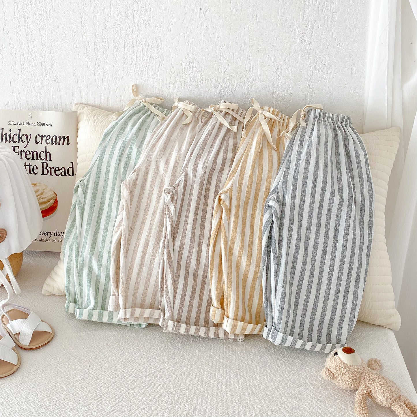 Vintage Linen Cotton Stripe Pants for Boys Casual