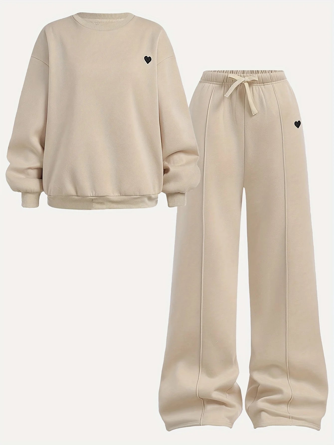 Girls' Round-Neck Pullover and Wide-Leg Pants Two-Piece Set