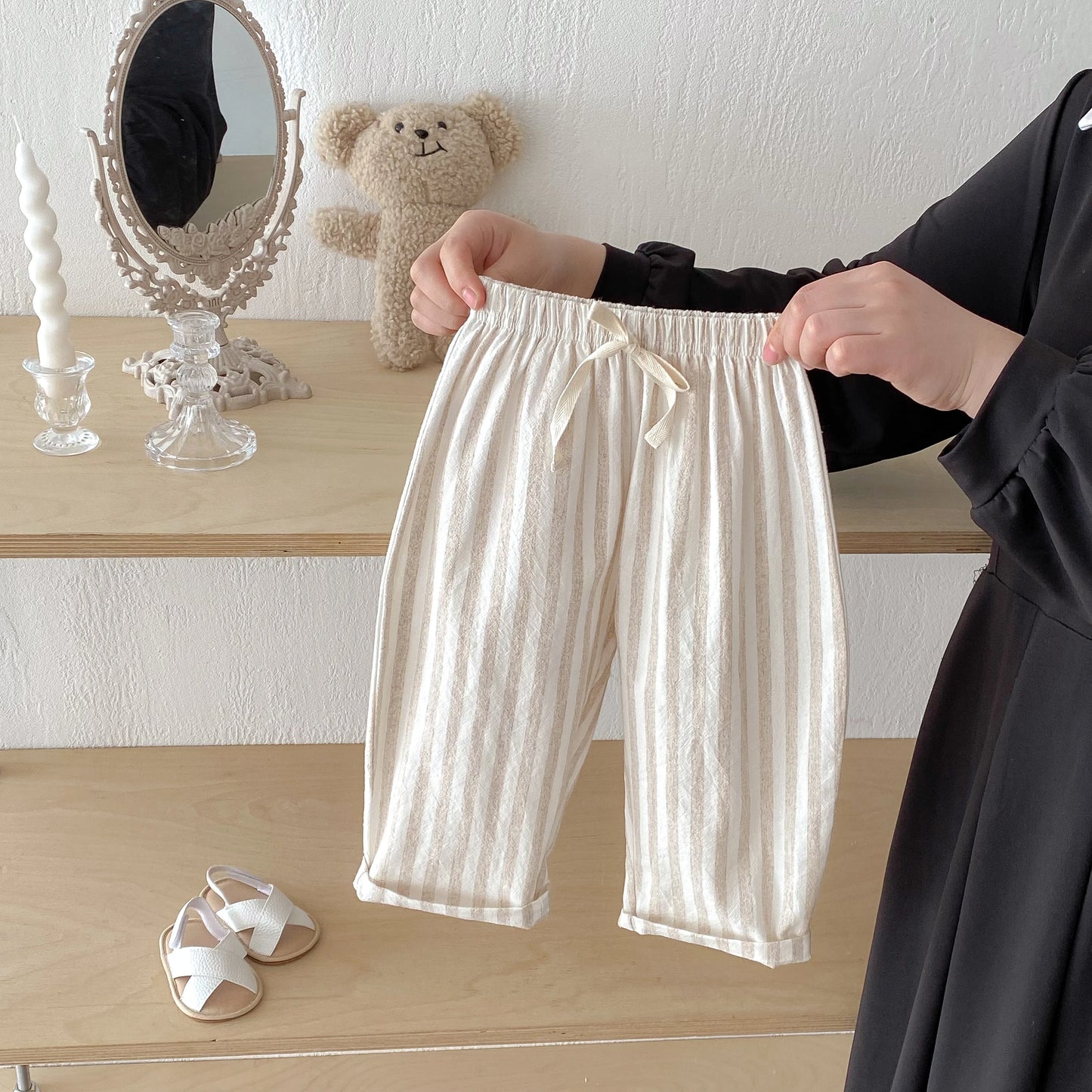 Vintage Linen Cotton Stripe Pants for Boys Casual