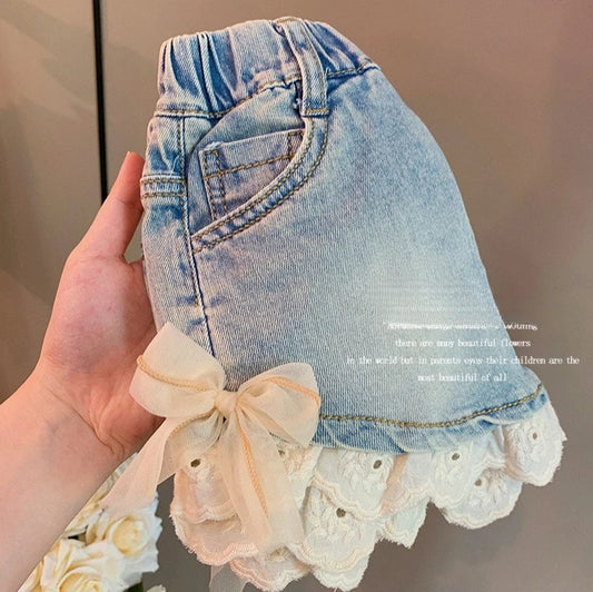 Lace Jeans Versatile Bow Casual Shorts Girls Summer Clothes