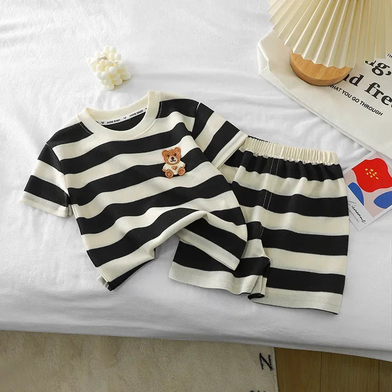 Short-sleeved T-shirt Shorts Set Babies Fashion Round Neck