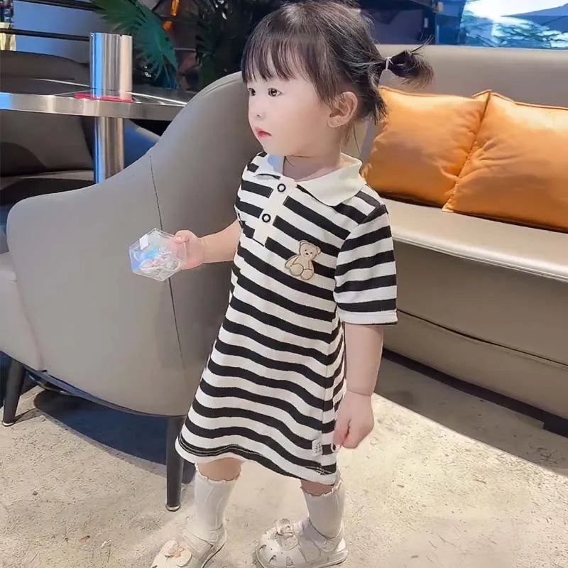 Polo Neck Dresses Striped Princess Dress