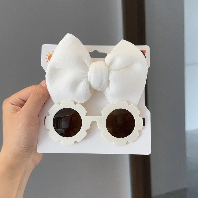 Children Headwear Glasses Set Solid Soft Bowknot Head Bands