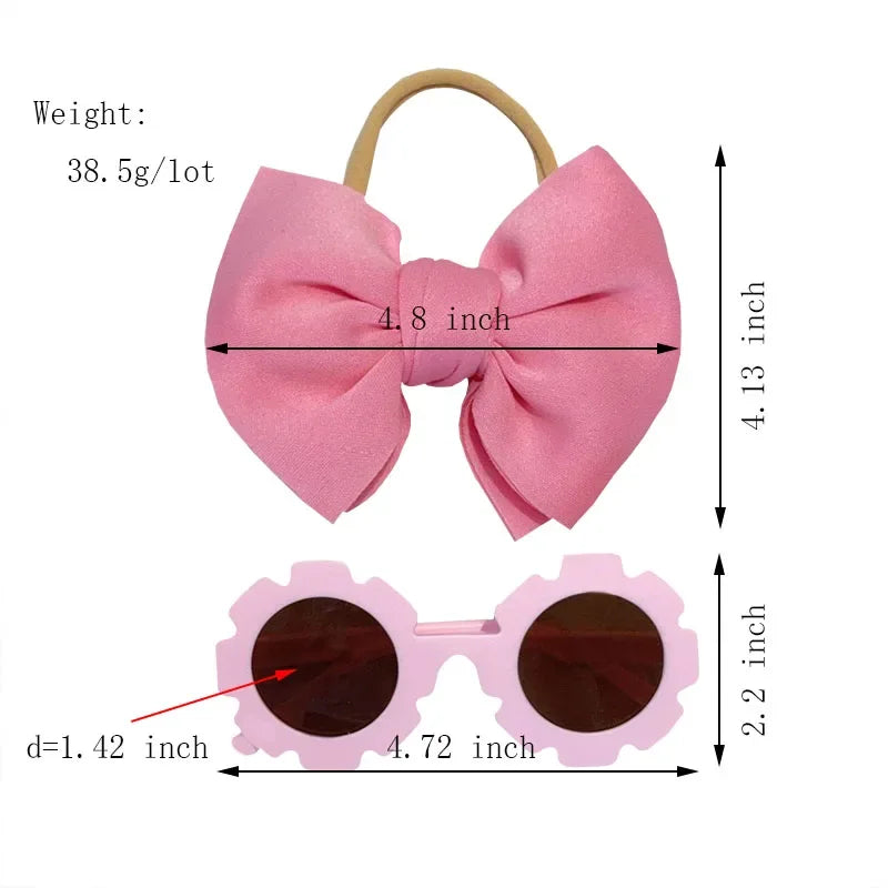 Children Headwear Glasses Set Solid Soft Bowknot Head Bands