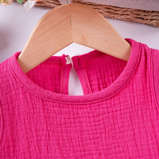 Toddler Girls Cotton Suits Solid Color Bow Vest+Shorts 2pcs Clothes Sets