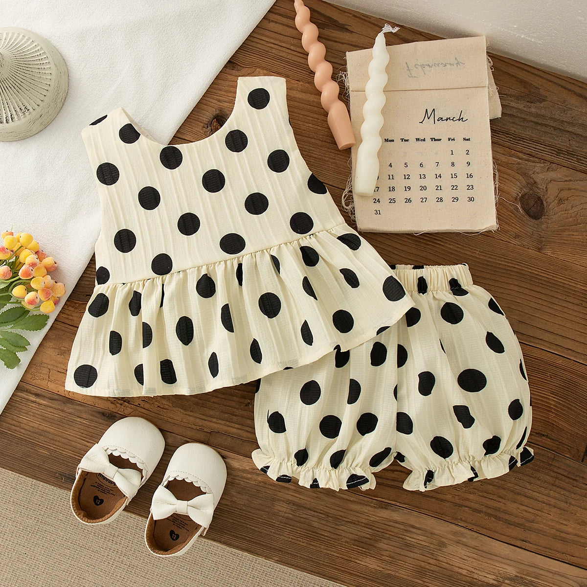 2 Piece Set Polka Dot Bow Sleeveless Top & Shorts