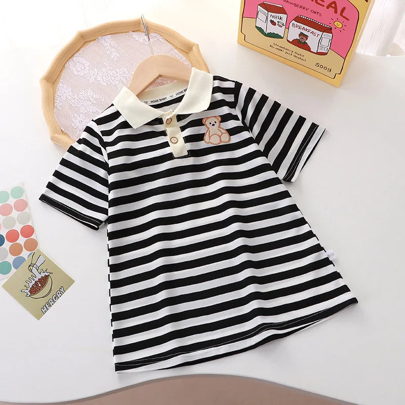 Polo Neck Dresses Striped Princess Dress