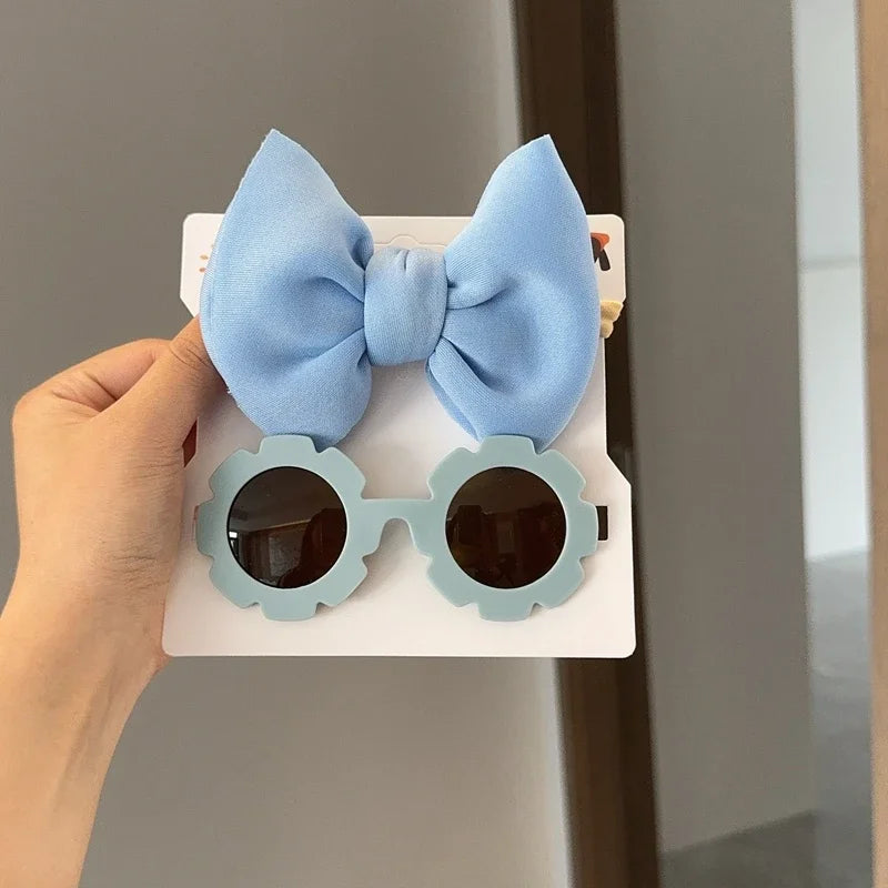 Children Headwear Glasses Set Solid Soft Bowknot Head Bands